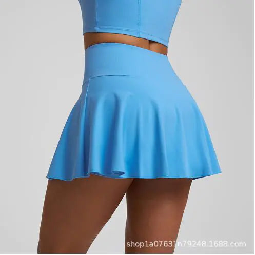 Nude Pleated Two-Piece Sports Tennis Skirt