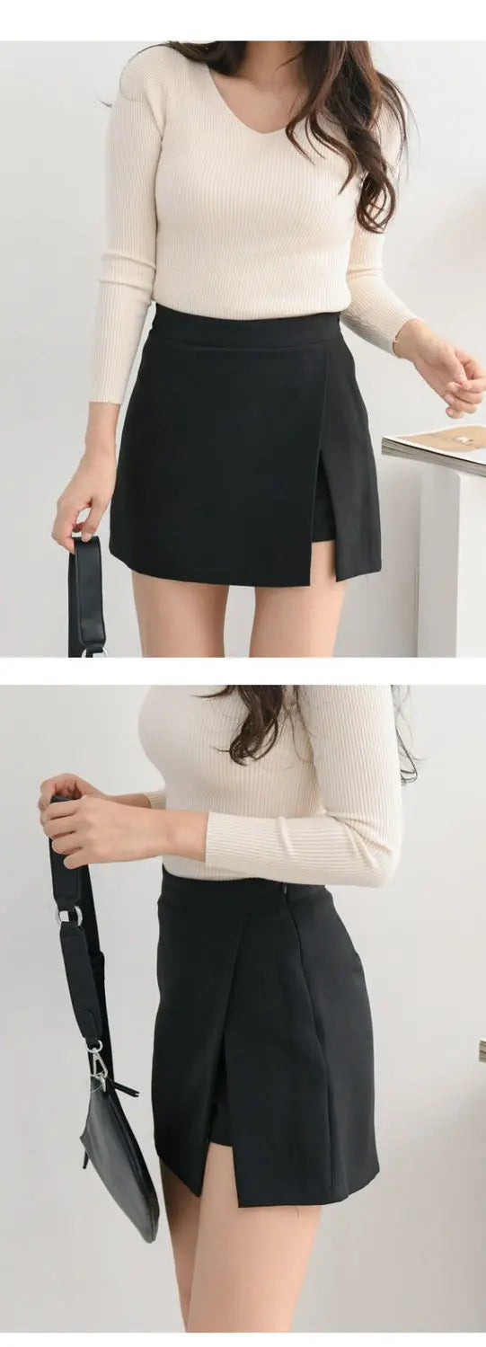 Shorts Women Asymmetrical Casual Solid Fashion High Waist Ulzzang Chic Stylish Skinny Sexy Side-slit Tender Ladies Elegant New
