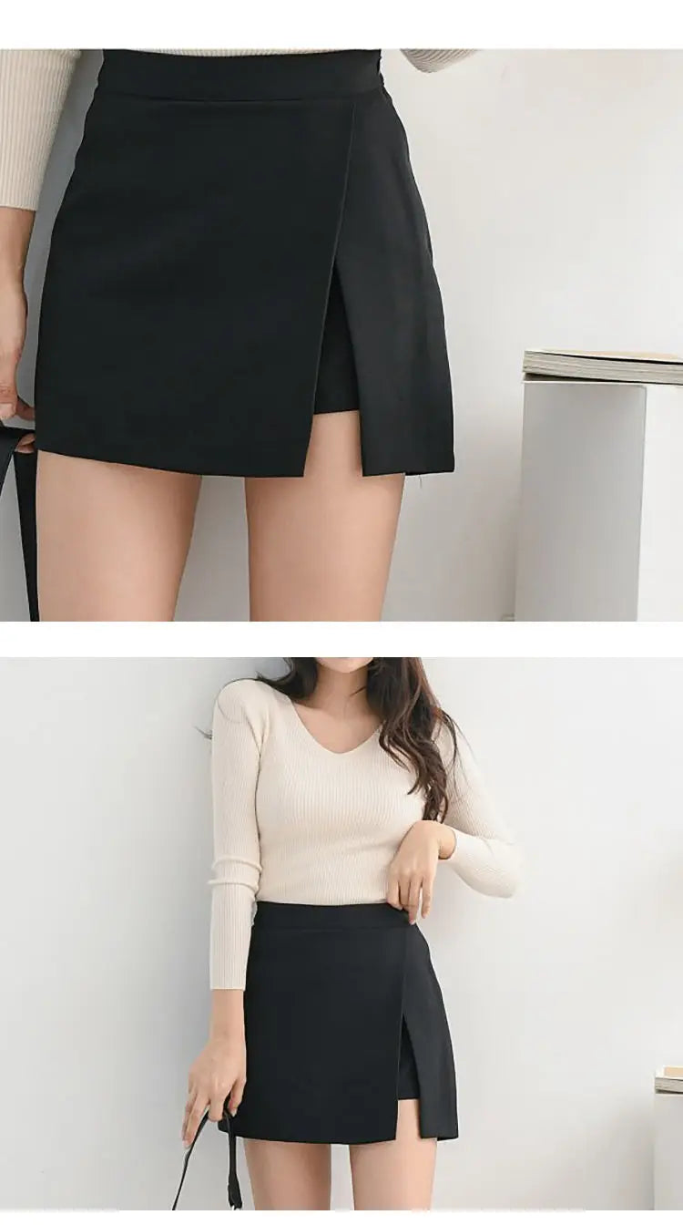 Shorts Women Asymmetrical Casual Solid Fashion High Waist Ulzzang Chic Stylish Skinny Sexy Side-slit Tender Ladies Elegant New