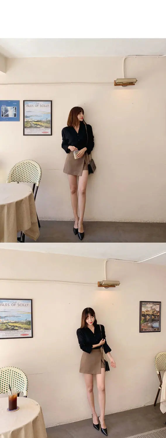 Shorts Women Asymmetrical Casual Solid Fashion High Waist Ulzzang Chic Stylish Skinny Sexy Side-slit Tender Ladies Elegant New