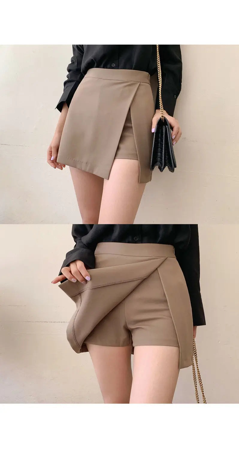 Shorts Women Asymmetrical Casual Solid Fashion High Waist Ulzzang Chic Stylish Skinny Sexy Side-slit Tender Ladies Elegant New