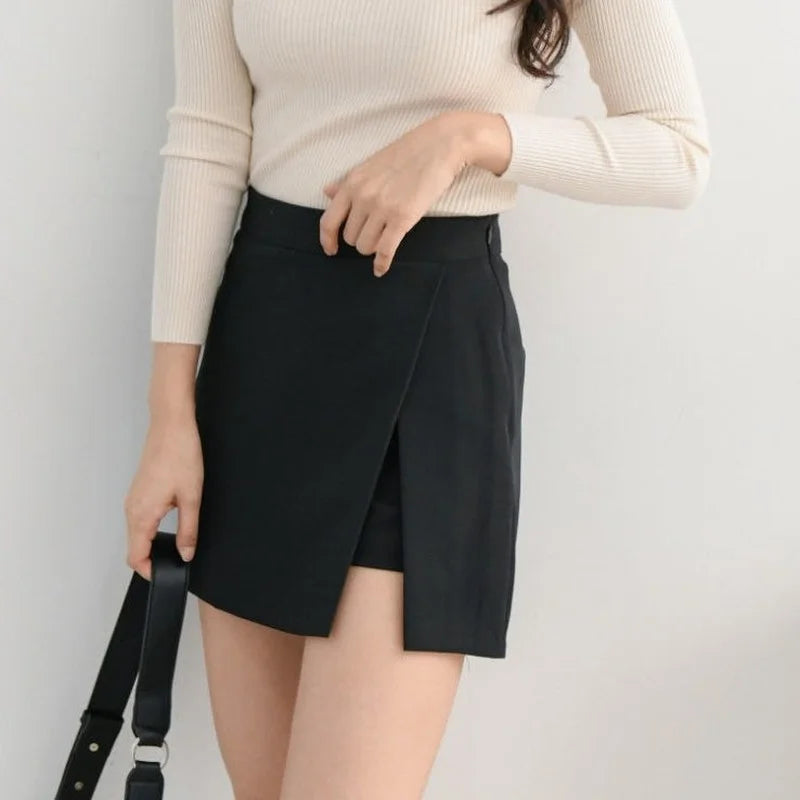 Shorts Women Asymmetrical Casual Solid Fashion High Waist Ulzzang Chic Stylish Skinny Sexy Side-slit Tender Ladies Elegant New