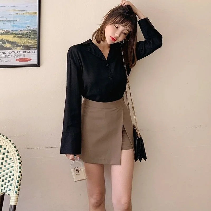Shorts Women Asymmetrical Casual Solid Fashion High Waist Ulzzang Chic Stylish Skinny Sexy Side-slit Tender Ladies Elegant New