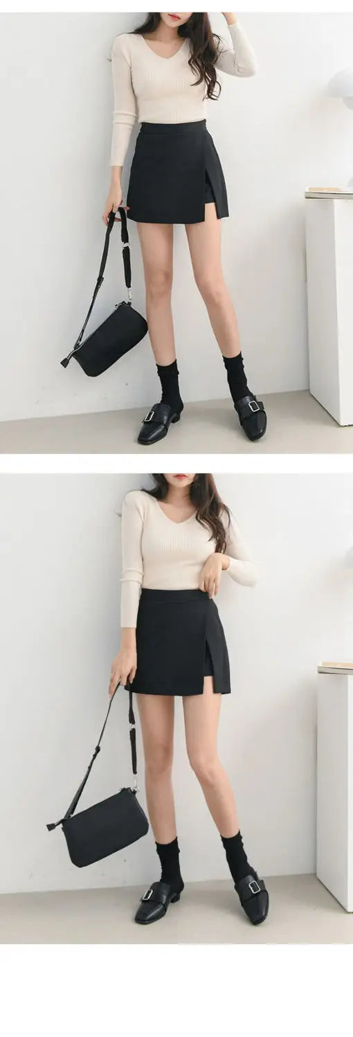 Shorts Women Asymmetrical Casual Solid Fashion High Waist Ulzzang Chic Stylish Skinny Sexy Side-slit Tender Ladies Elegant New