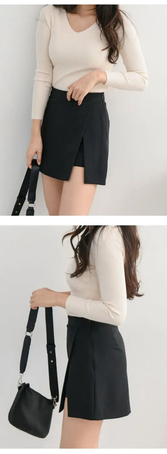 Shorts Women Asymmetrical Casual Solid Fashion High Waist Ulzzang Chic Stylish Skinny Sexy Side-slit Tender Ladies Elegant New