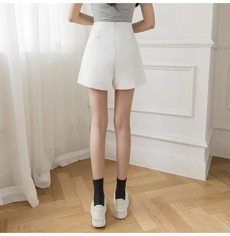 Casual All-match High Waist Wide Leg Shorts for Female Simplicity Commute Solid Color Spliced Shorts Fashion Women's Clothing