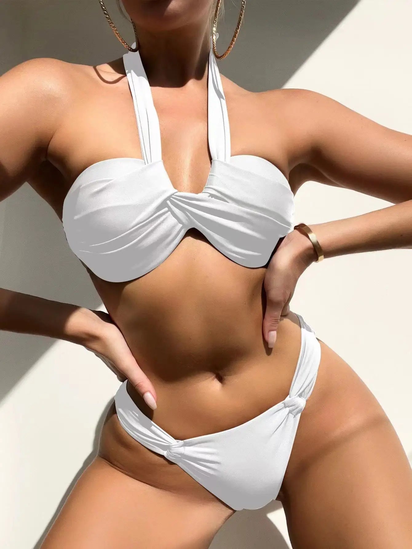 Cikini-Twist Halter Push Up Bikini Swimsuit for Women, Two-Piece Bikinis Set, Beach Swimwear, Bathing Suit, Summer, New, 2022