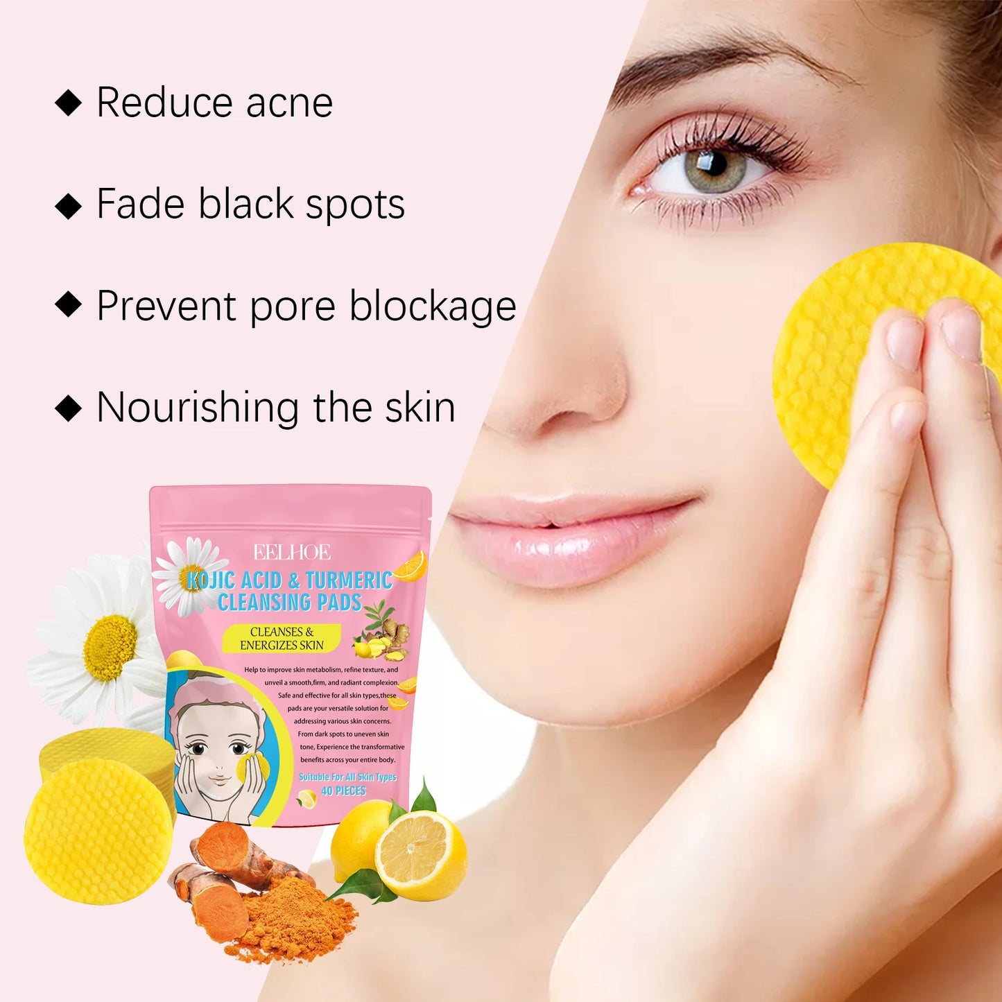 Turmeric Kojic Acid Cleansing Pad Gently Exfoliates Deeply Cleanses Skin Whitens And Lightens Spots Maintains Water Oil Balance