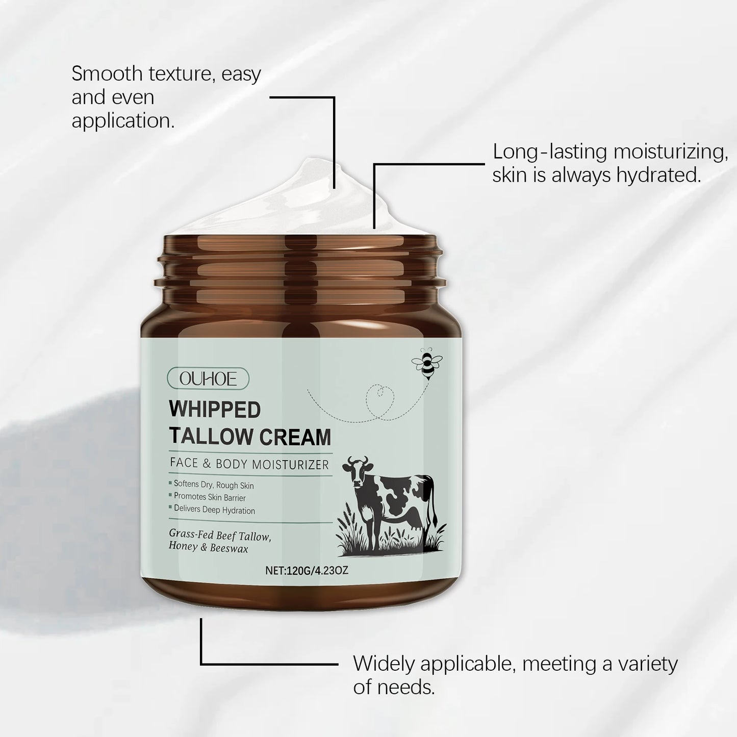 Whipped Tallow Cream Deep Nourish Fade Fine Lines Anti Aging Brighten Improve Dryness Natural Tallow Facial Moisturizing Cream