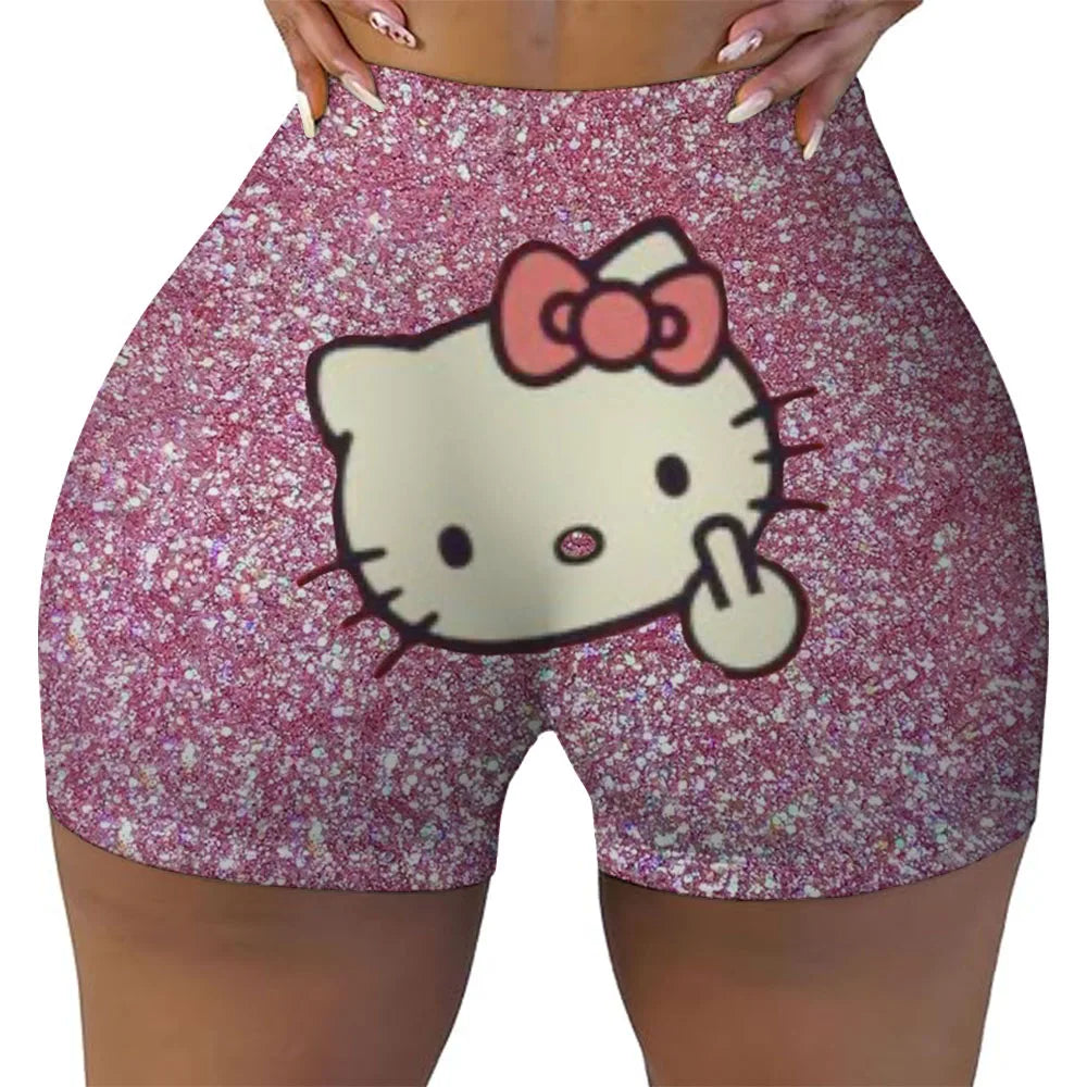 Hello Kitty Running Shorts Women's Hip Weightlifting Gym Tights Women's Bicycle Slimming Shorts High Waist Yoga Shorts
