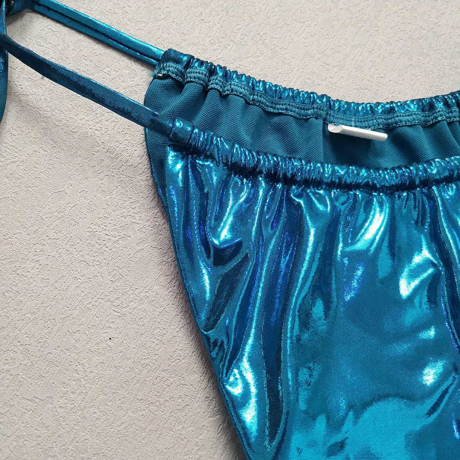 2024 New Bandeau Swimwear Off Shoulder String Two-piece Bikini Set Starfish Patchwork Bathing Suit Shiny Thong Swimsuit Biquini