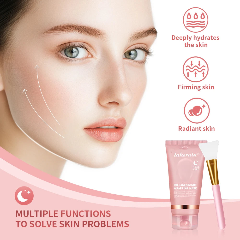 Lakerain Collagen Peeling Night Cream With Brush Tear-off Mask Reduce Fine Lines Deeply Nourish Tighten skin Moisturizing Mask