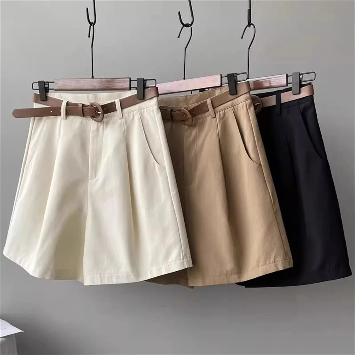 Summer Wide Leg Shorts For Women Fashion Solid A Line Office Lady Classic Short Pant Korean High Waist Suit Shorts Casual Zipper