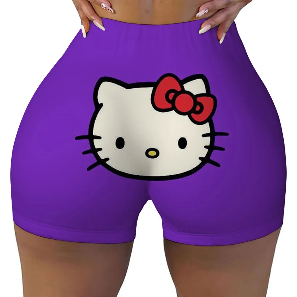Hello Kitty Running Shorts Women's Hip Weightlifting Gym Tights Women's Bicycle Slimming Shorts High Waist Yoga Shorts