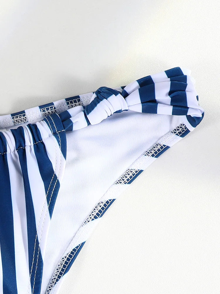 Sexy Bandeau Striped Bikinis Women's Swimwear 2025 Thongs Swimsuit Biquini Beachwear Bathing Suit Sexy Two Piece Ring Bikini Set