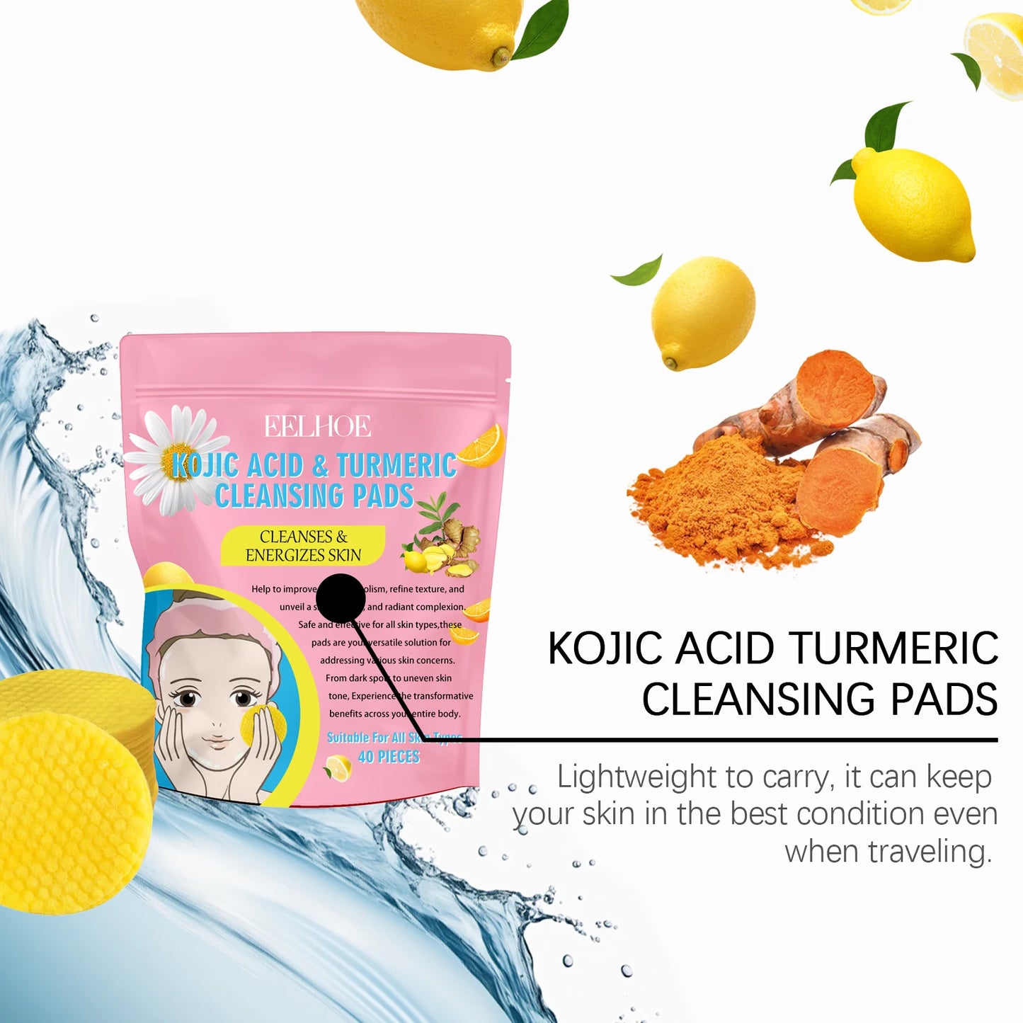 Turmeric Kojic Acid Cleansing Pad Gently Exfoliates Deeply Cleanses Skin Whitens And Lightens Spots Maintains Water Oil Balance
