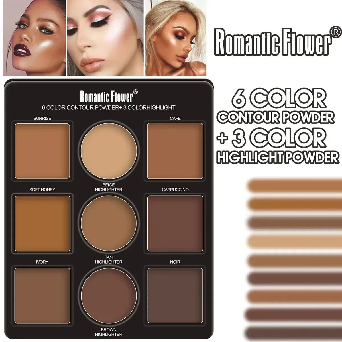 1 PC 9 ColorS Makeup Palette Kit - 6 Color Contour & 3 Color Highlight Long-Lasting Waterproof Beauty Tools For Women makeup