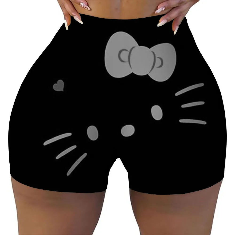 Hello Kitty Running Shorts Women's Hip Weightlifting Gym Tights Women's Bicycle Slimming Shorts High Waist Yoga Shorts