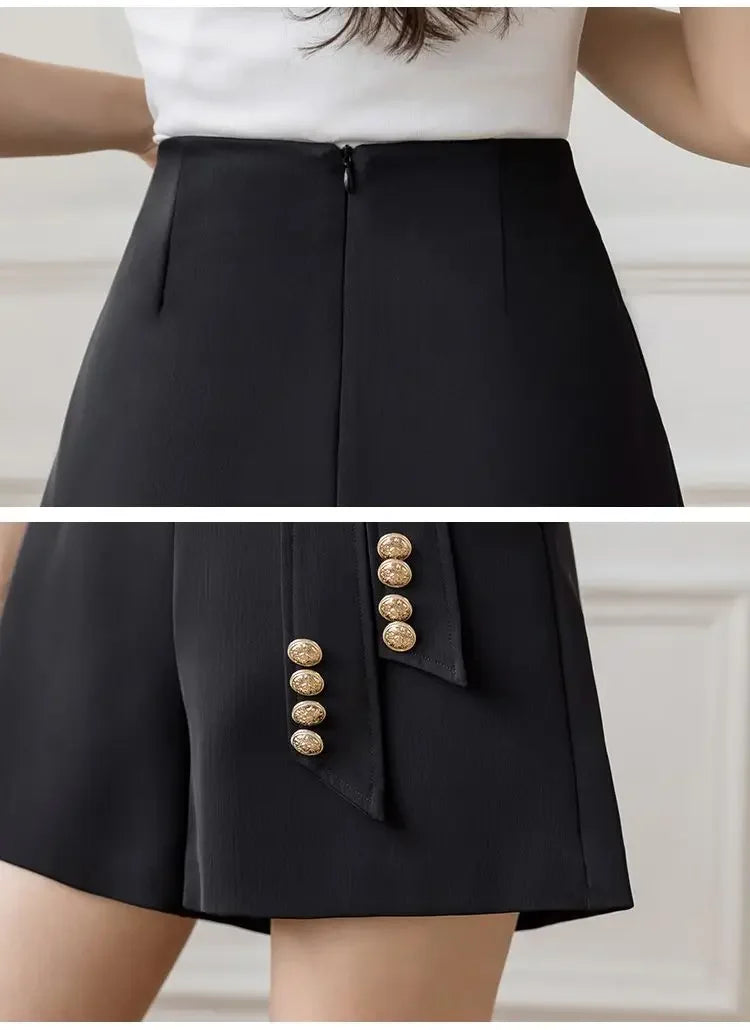 Casual All-match High Waist Wide Leg Shorts for Female Simplicity Commute Solid Color Spliced Shorts Fashion Women's Clothing