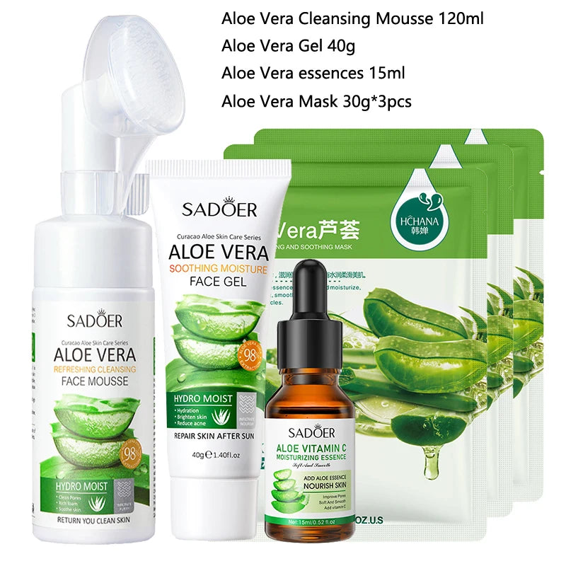 Face Care Set Oil Control Cleansing Mousse Aloe Vera Gel Smooth Moisturizing Spray Improve Dryness Repairing Skin Care Kit