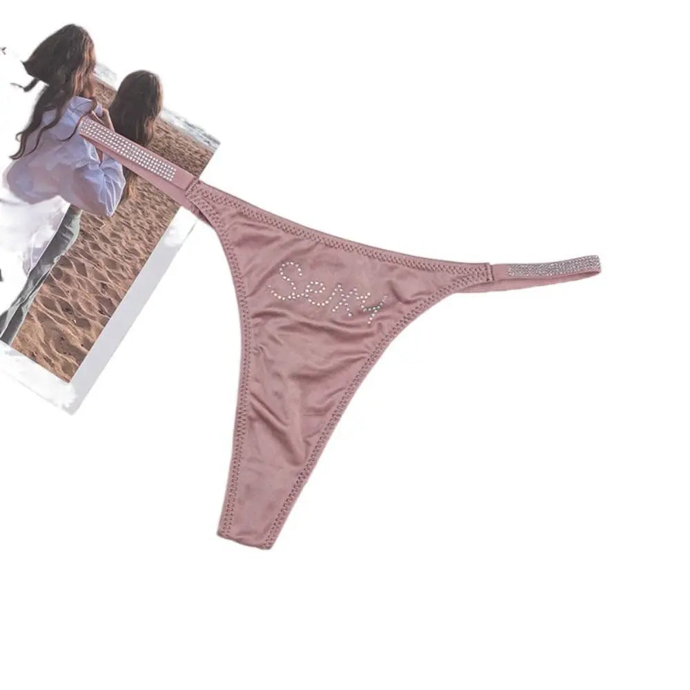 Low-waist Seamless Panties Breathable Thin Belt Solid Color Rhinestone Briefs Underwear Sports Panties Women Thong Girl