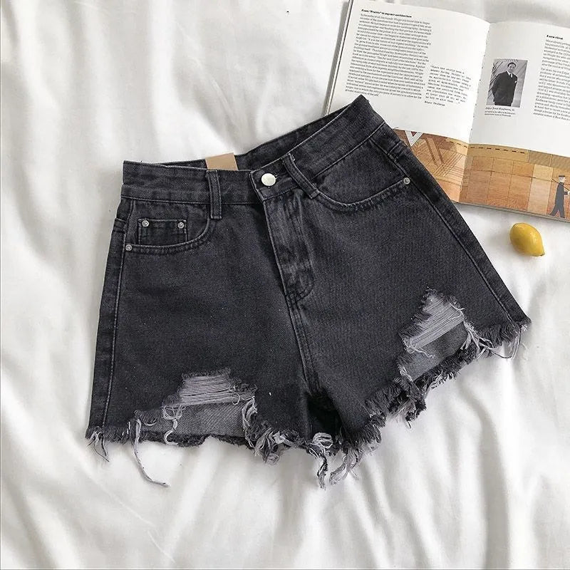 High Waist Summer New Shorts Pants Fashion Women Korean Denim Ripped Tassel Y2K Jeans Short Casual Streetwear Hot Blue Trousers