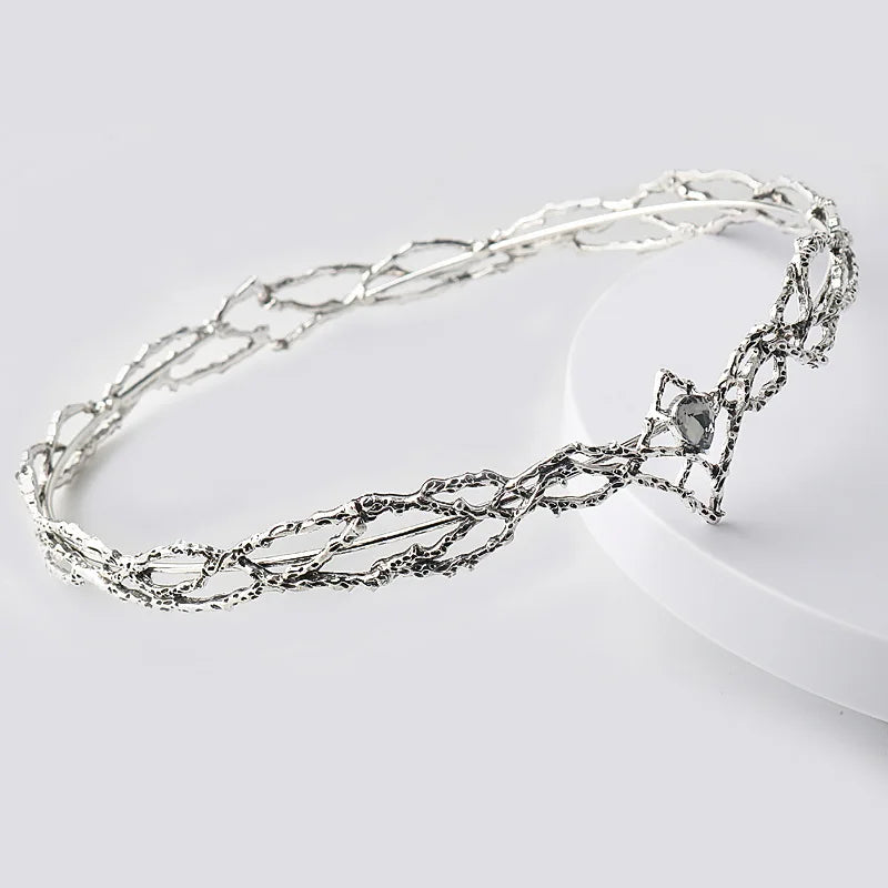 King Round Elves Crown Tiara Women Man Waterdrop Zircon Headband Bridal Hair Accessories Crown Wedding Headwear Gifts