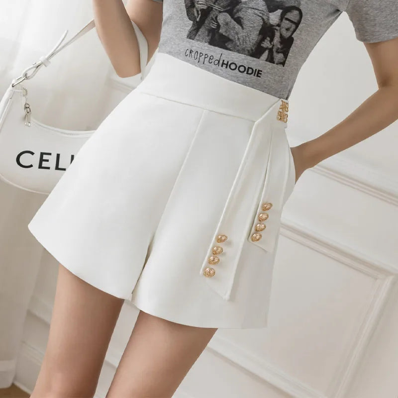 Casual All-match High Waist Wide Leg Shorts for Female Simplicity Commute Solid Color Spliced Shorts Fashion Women's Clothing
