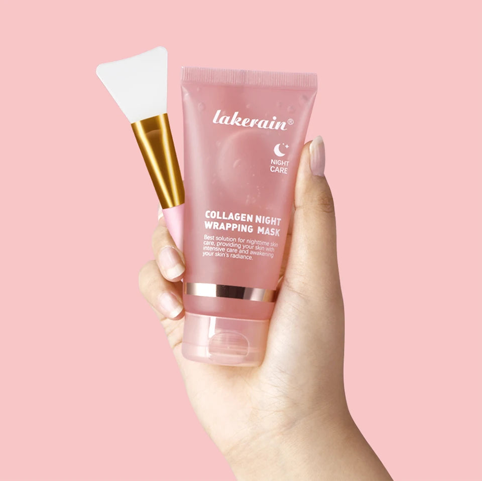 Lakerain Collagen Peeling Night Cream With Brush Tear-off Mask Reduce Fine Lines Deeply Nourish Tighten skin Moisturizing Mask