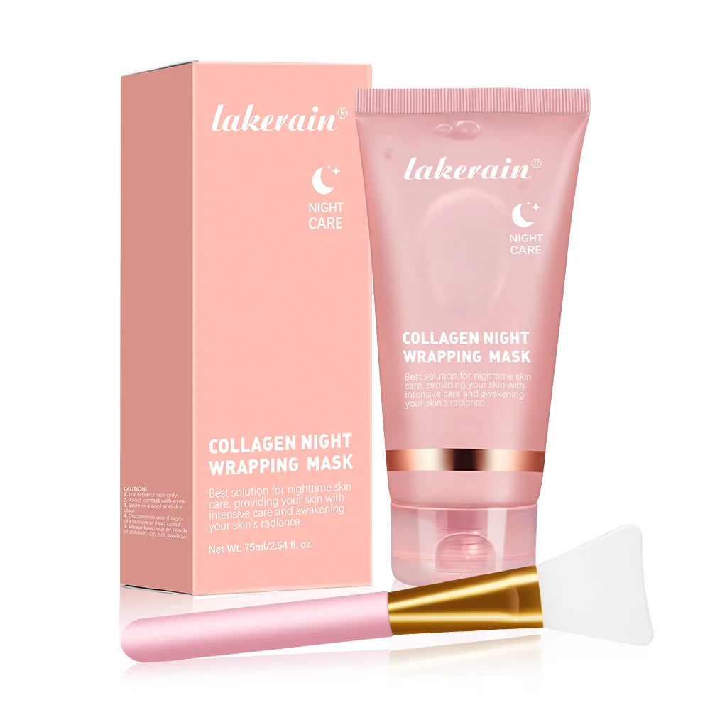 Lakerain Collagen Peeling Night Cream With Brush Tear-off Mask Reduce Fine Lines Deeply Nourish Tighten skin Moisturizing Mask