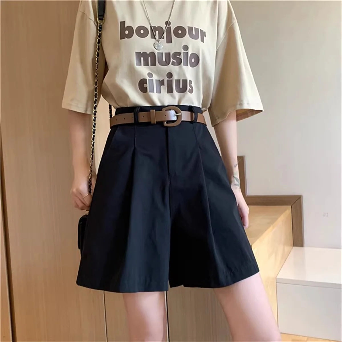 Summer Wide Leg Shorts For Women Fashion Solid A Line Office Lady Classic Short Pant Korean High Waist Suit Shorts Casual Zipper