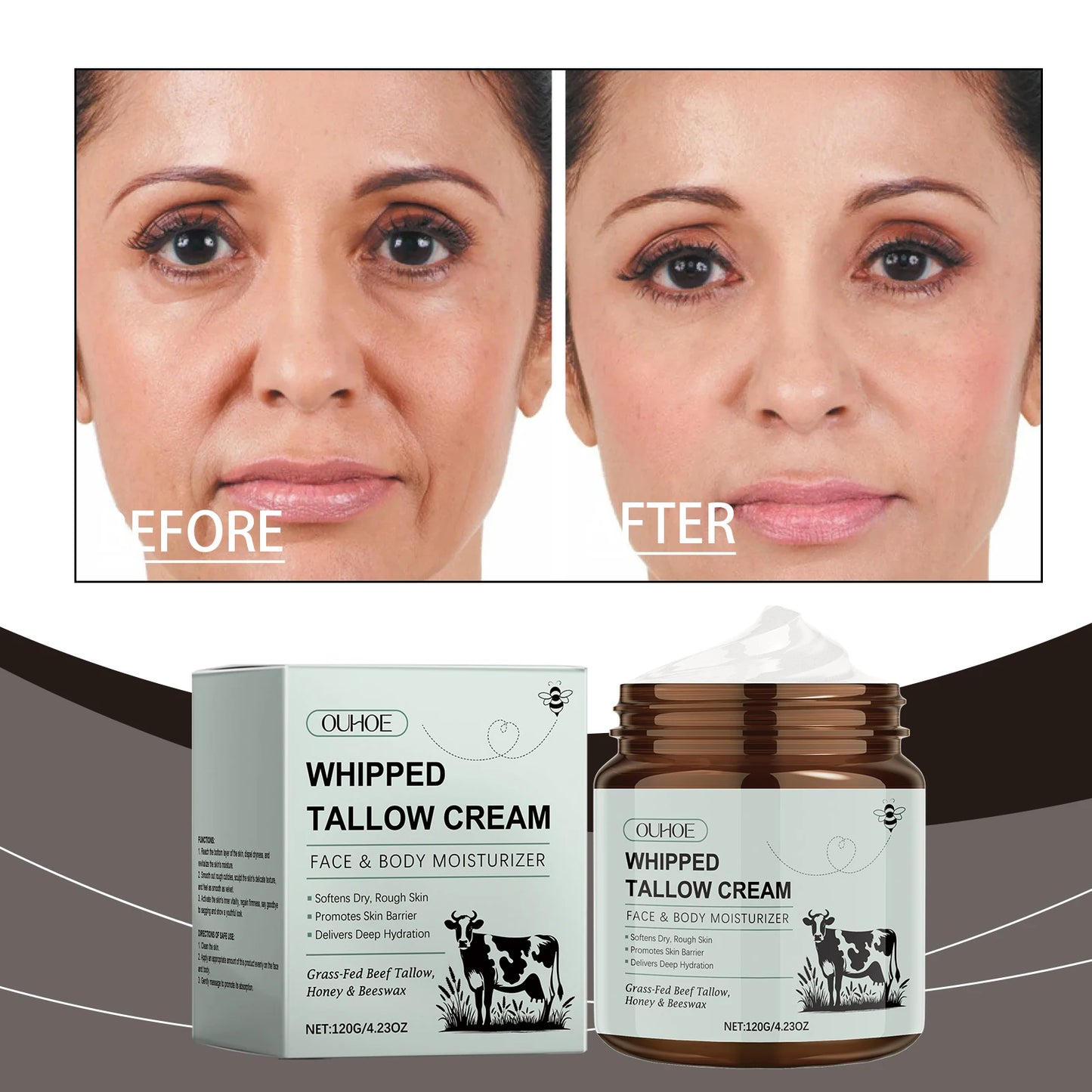 Whipped Tallow Cream Deep Nourish Fade Fine Lines Anti Aging Brighten Improve Dryness Natural Tallow Facial Moisturizing Cream