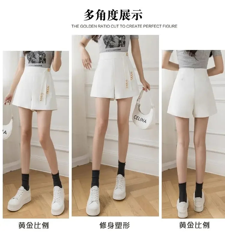 Casual All-match High Waist Wide Leg Shorts for Female Simplicity Commute Solid Color Spliced Shorts Fashion Women's Clothing