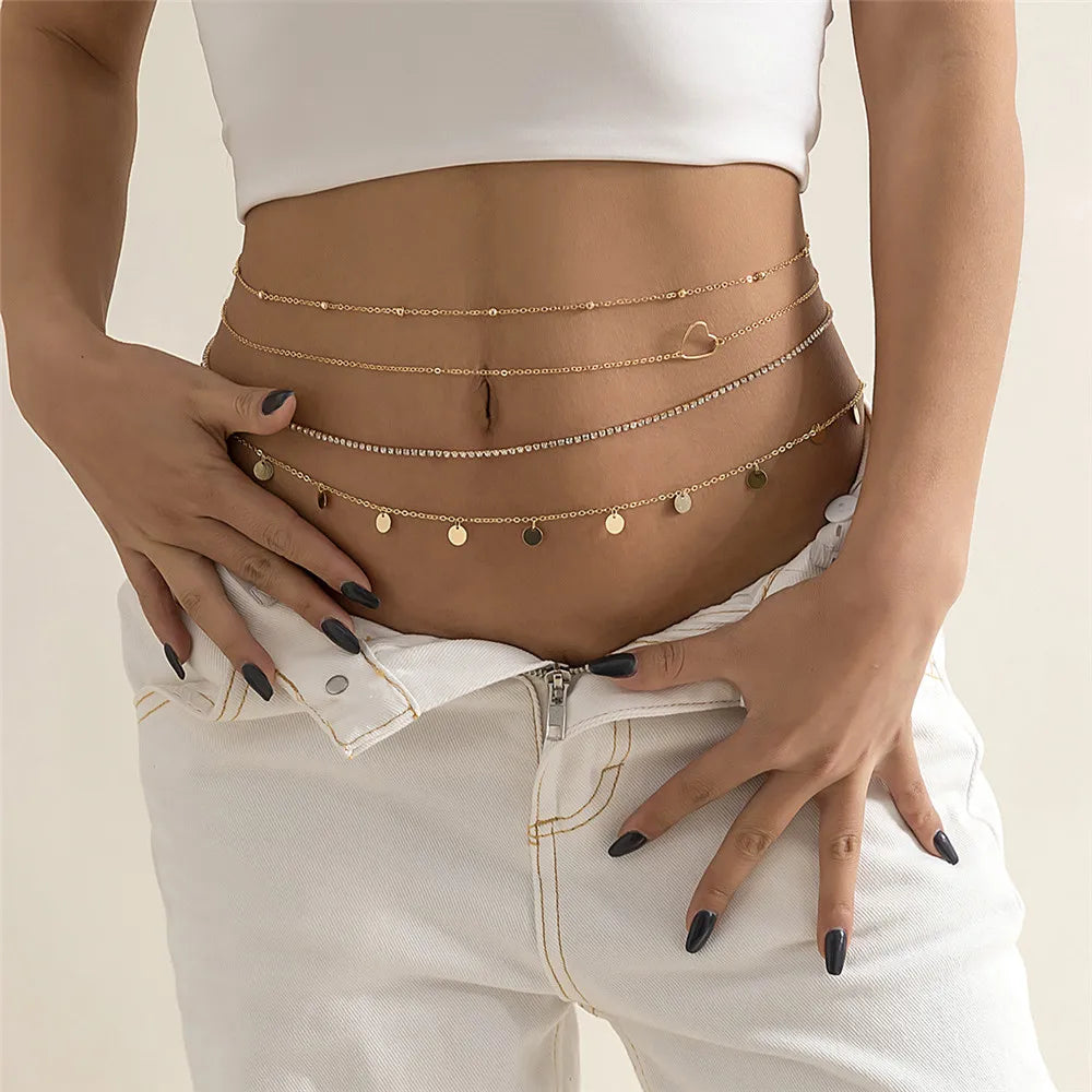 2Pcs Romantic Sweet Waist Chain Bohemian Creative Crystal Beaded Decor Belly Chain for Women Beach Bikini Chain Party Jewelry