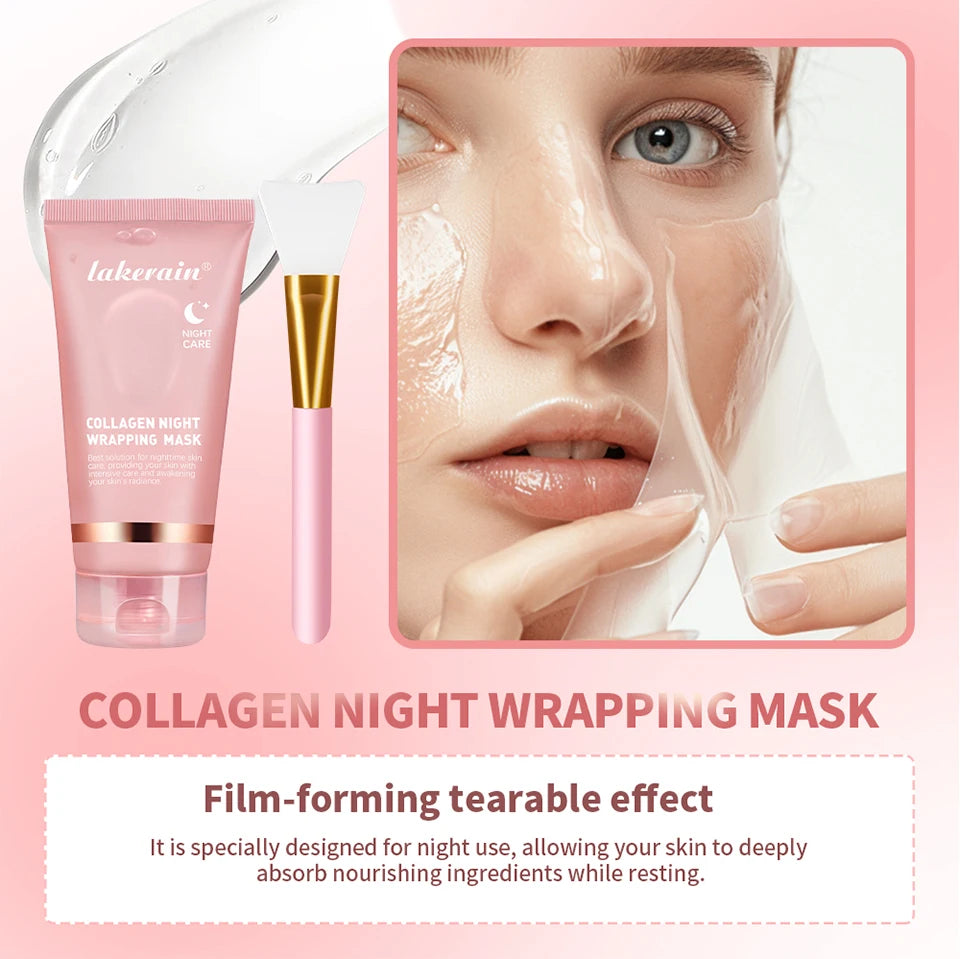 Lakerain Collagen Peeling Night Cream With Brush Tear-off Mask Reduce Fine Lines Deeply Nourish Tighten skin Moisturizing Mask