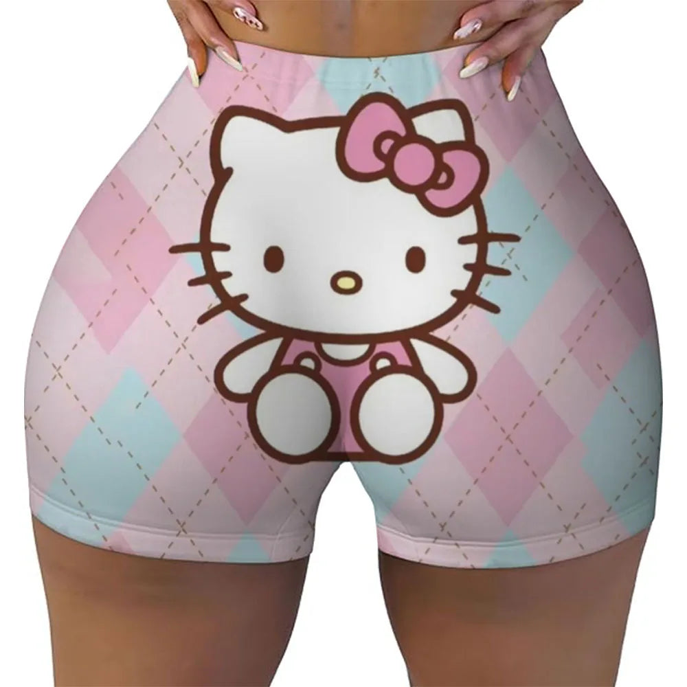Hello Kitty Running Shorts Women's Hip Weightlifting Gym Tights Women's Bicycle Slimming Shorts High Waist Yoga Shorts