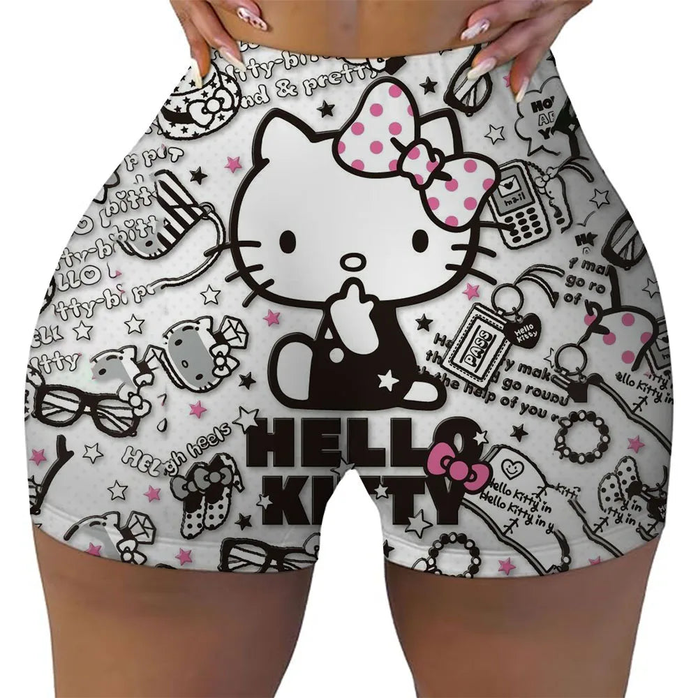 Hello Kitty Running Shorts Women's Hip Weightlifting Gym Tights Women's Bicycle Slimming Shorts High Waist Yoga Shorts