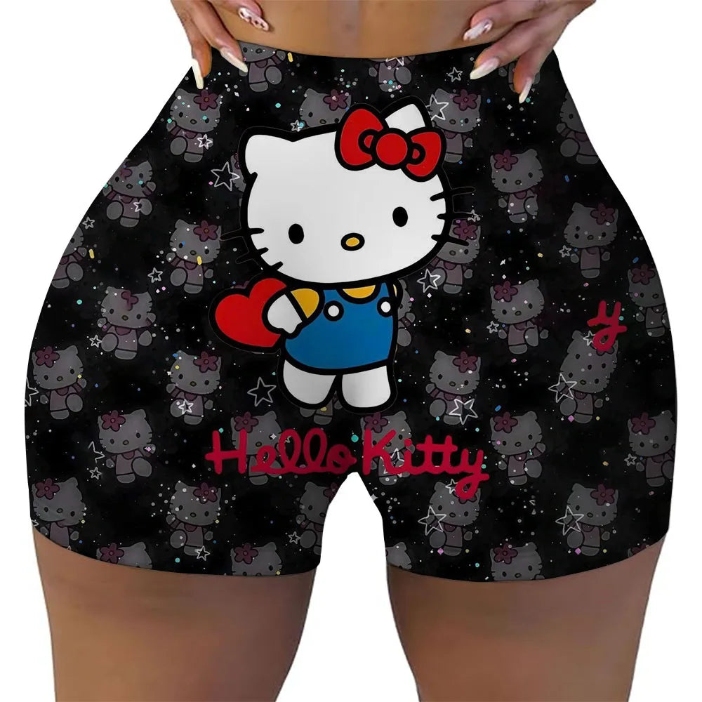 Hello Kitty Running Shorts Women's Hip Weightlifting Gym Tights Women's Bicycle Slimming Shorts High Waist Yoga Shorts