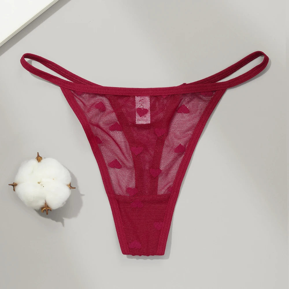 Sexy Lace Sheer Thong Panties Underwear Women's Low Waist G-String T-Pants Lingerie Panties Heart See Through Mesh Underpants