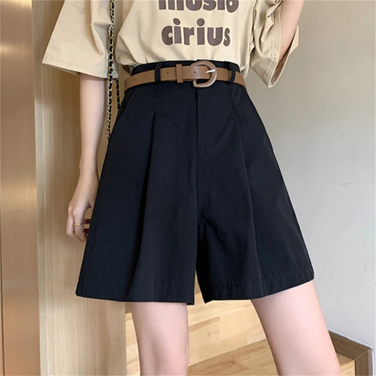 Summer Wide Leg Shorts For Women Fashion Solid A Line Office Lady Classic Short Pant Korean High Waist Suit Shorts Casual Zipper
