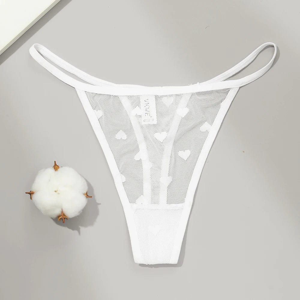 Sexy Lace Sheer Thong Panties Underwear Women's Low Waist G-String T-Pants Lingerie Panties Heart See Through Mesh Underpants