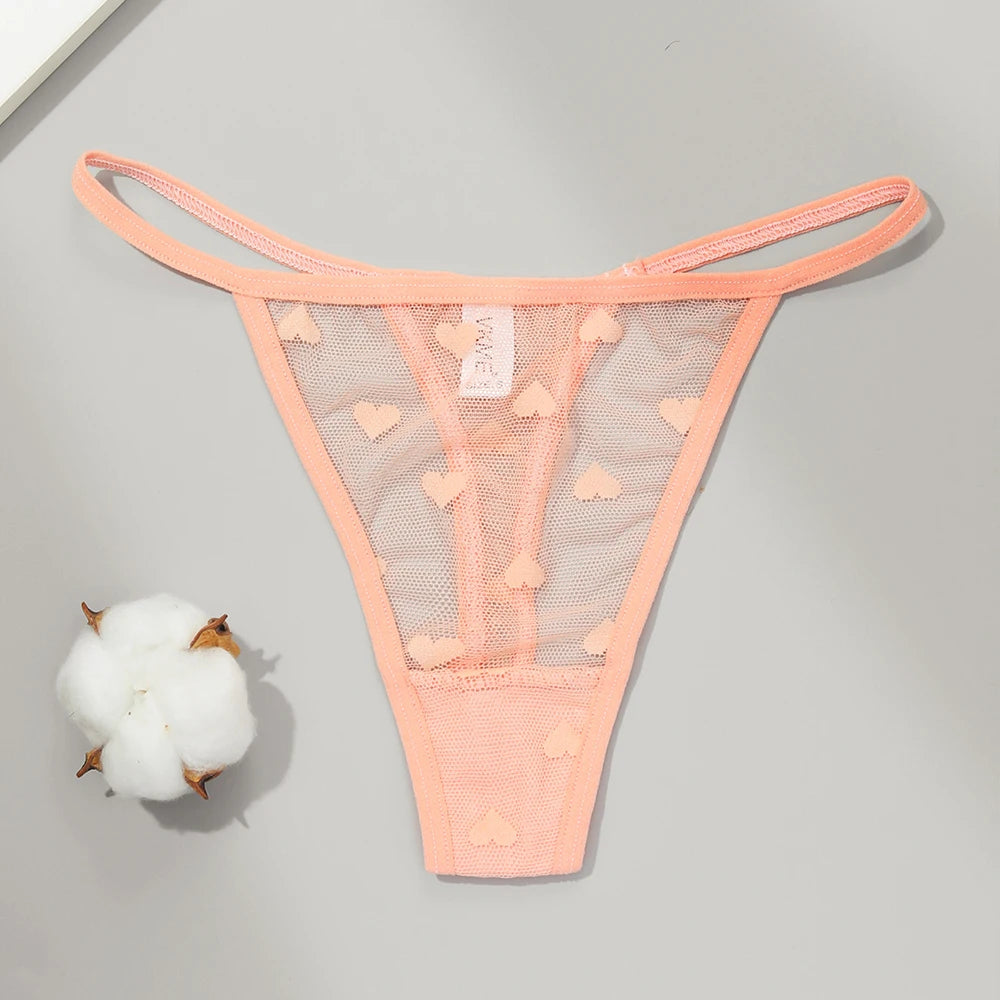 Sexy Lace Sheer Thong Panties Underwear Women's Low Waist G-String T-Pants Lingerie Panties Heart See Through Mesh Underpants