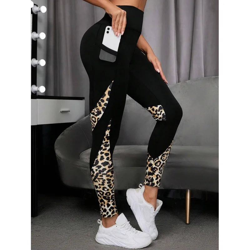 Leopard Print Leggings Women Spliced High Waist Pants Workout Running Sexy Hip Liftting Sports Pants Quick Drying Yoga Leggings