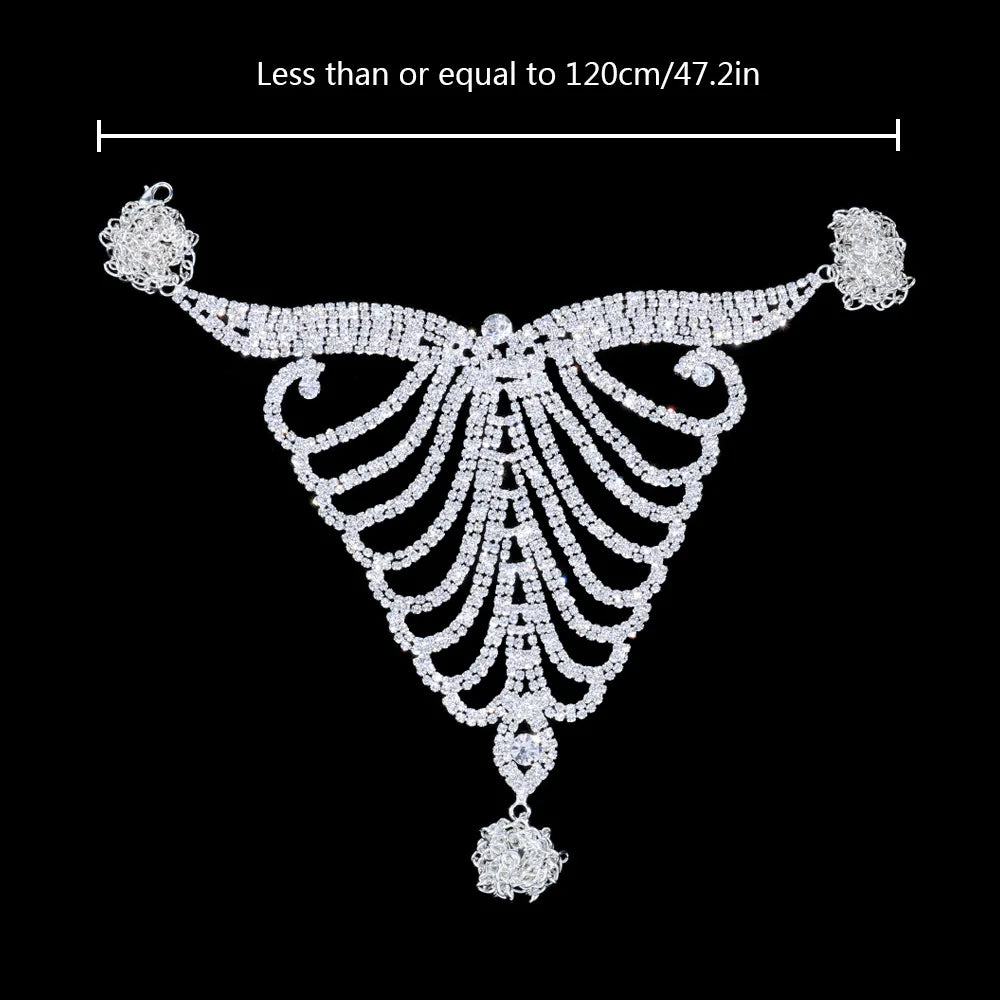 Sexy Rhinestone Body Jewelry Sets For Women Belly Waist Chain Rave Crystal Thong and Leg Thigh Chain Set Bikini Harness Festival