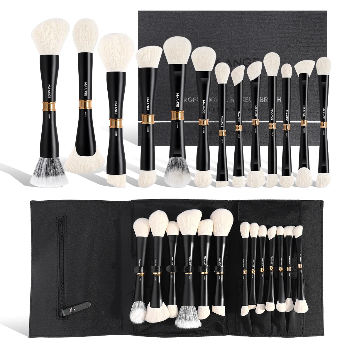 MAANGE 13pcs High-end Double Head Makeup Brush Set Storage Bag Gift Box for Foundation Concealer Eyeshadow Powder Beauty Tools