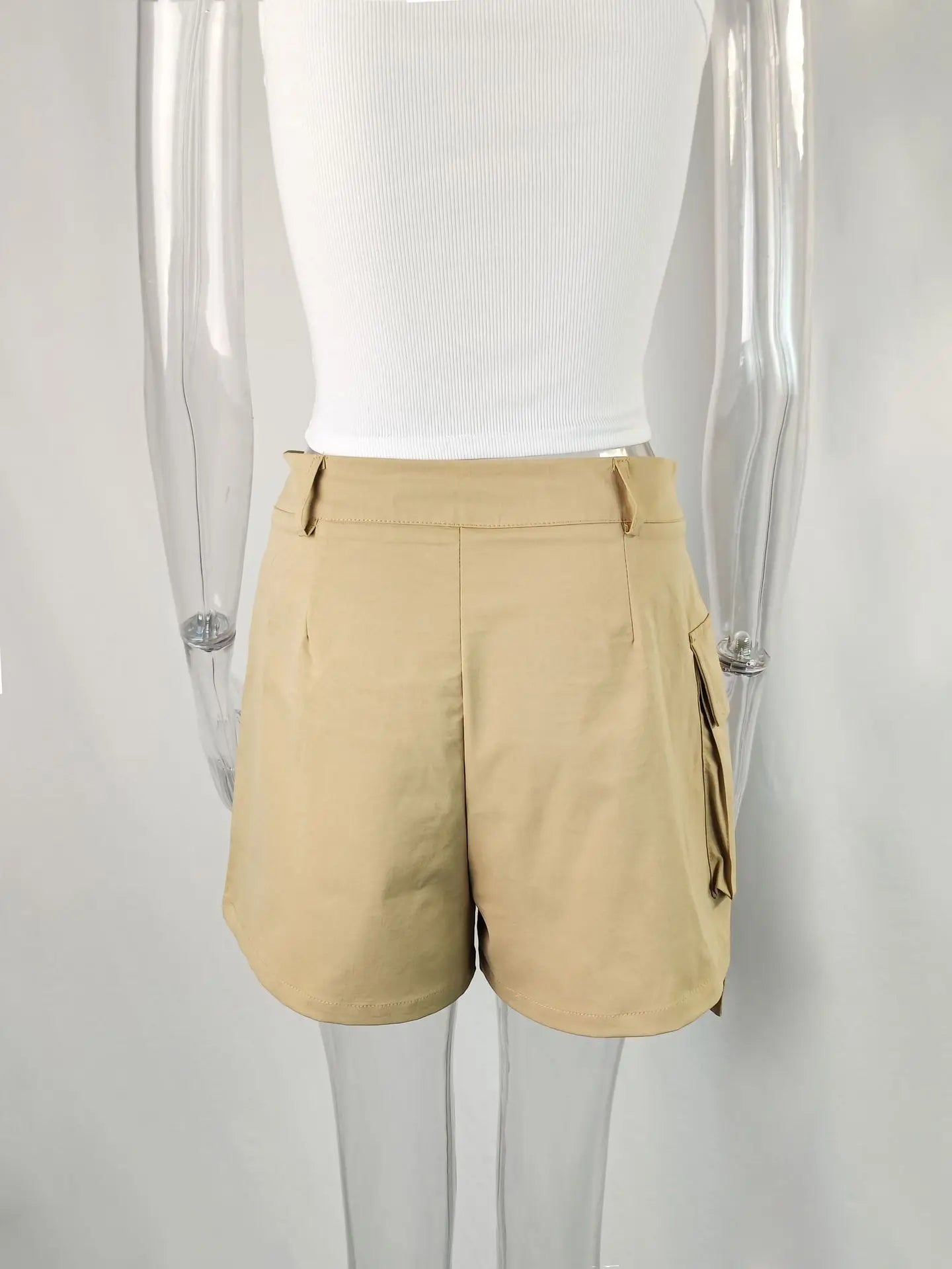 Shorts Solid Women Zipper Fly High Waist Shorts Casual Spliced Pockets Patchwork 2025 Summer Button Skinny Slim Fit Sports