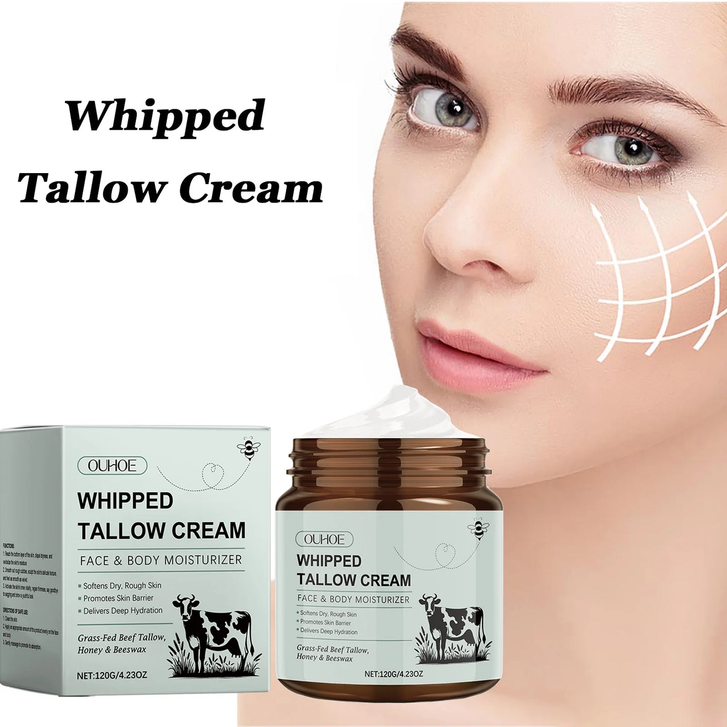 Whipped Tallow Cream Deep Nourish Fade Fine Lines Anti Aging Brighten Improve Dryness Natural Tallow Facial Moisturizing Cream