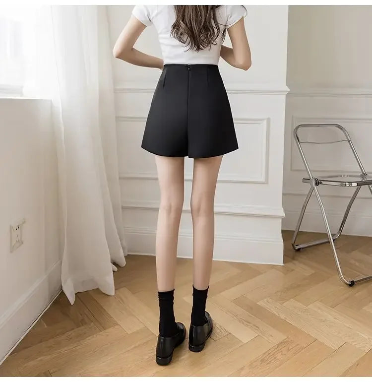 Casual All-match High Waist Wide Leg Shorts for Female Simplicity Commute Solid Color Spliced Shorts Fashion Women's Clothing