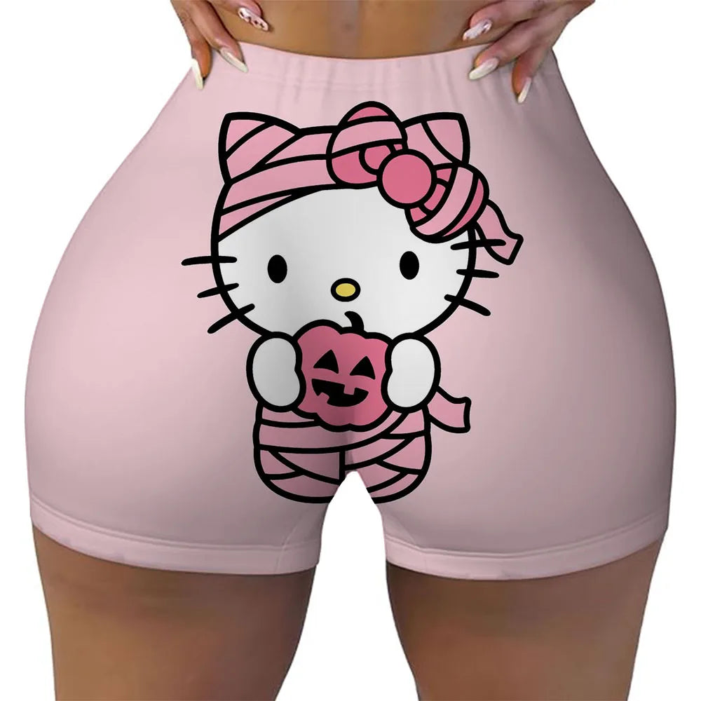 Hello Kitty Running Shorts Women's Hip Weightlifting Gym Tights Women's Bicycle Slimming Shorts High Waist Yoga Shorts