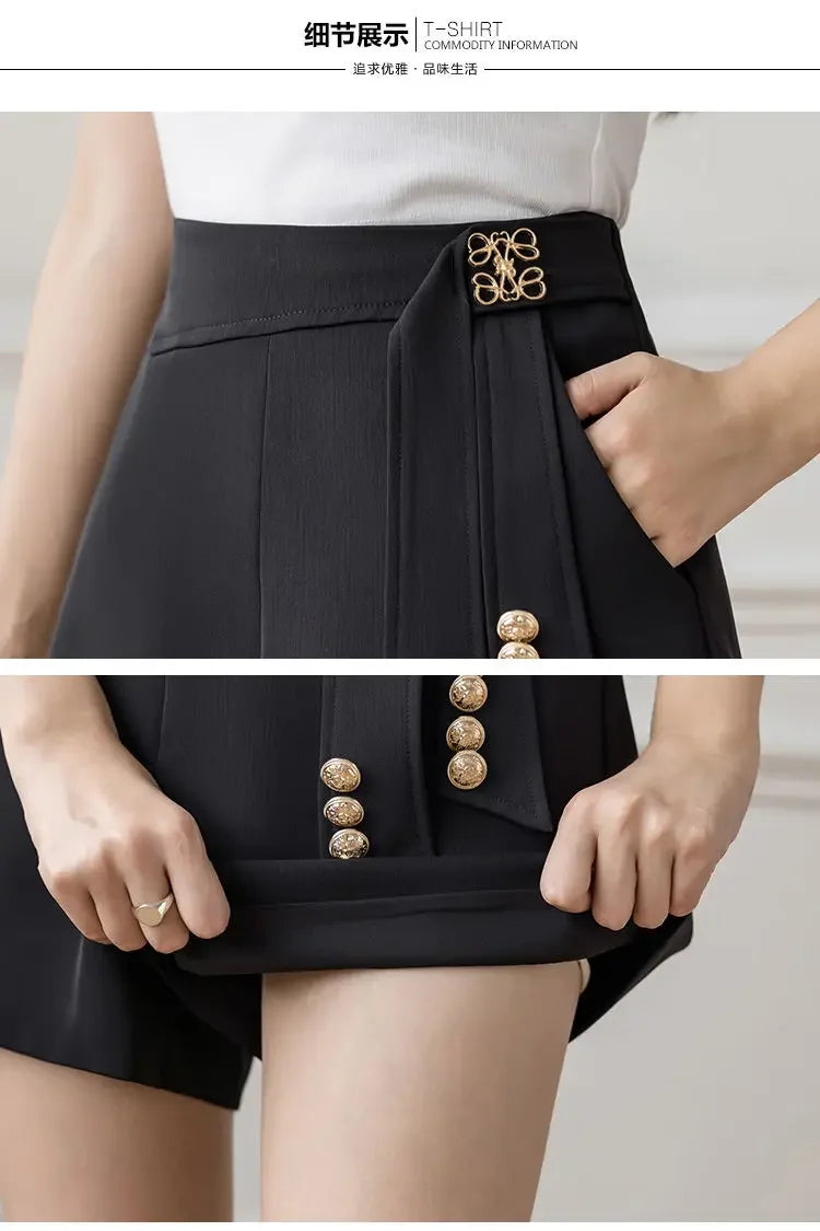 Casual All-match High Waist Wide Leg Shorts for Female Simplicity Commute Solid Color Spliced Shorts Fashion Women's Clothing